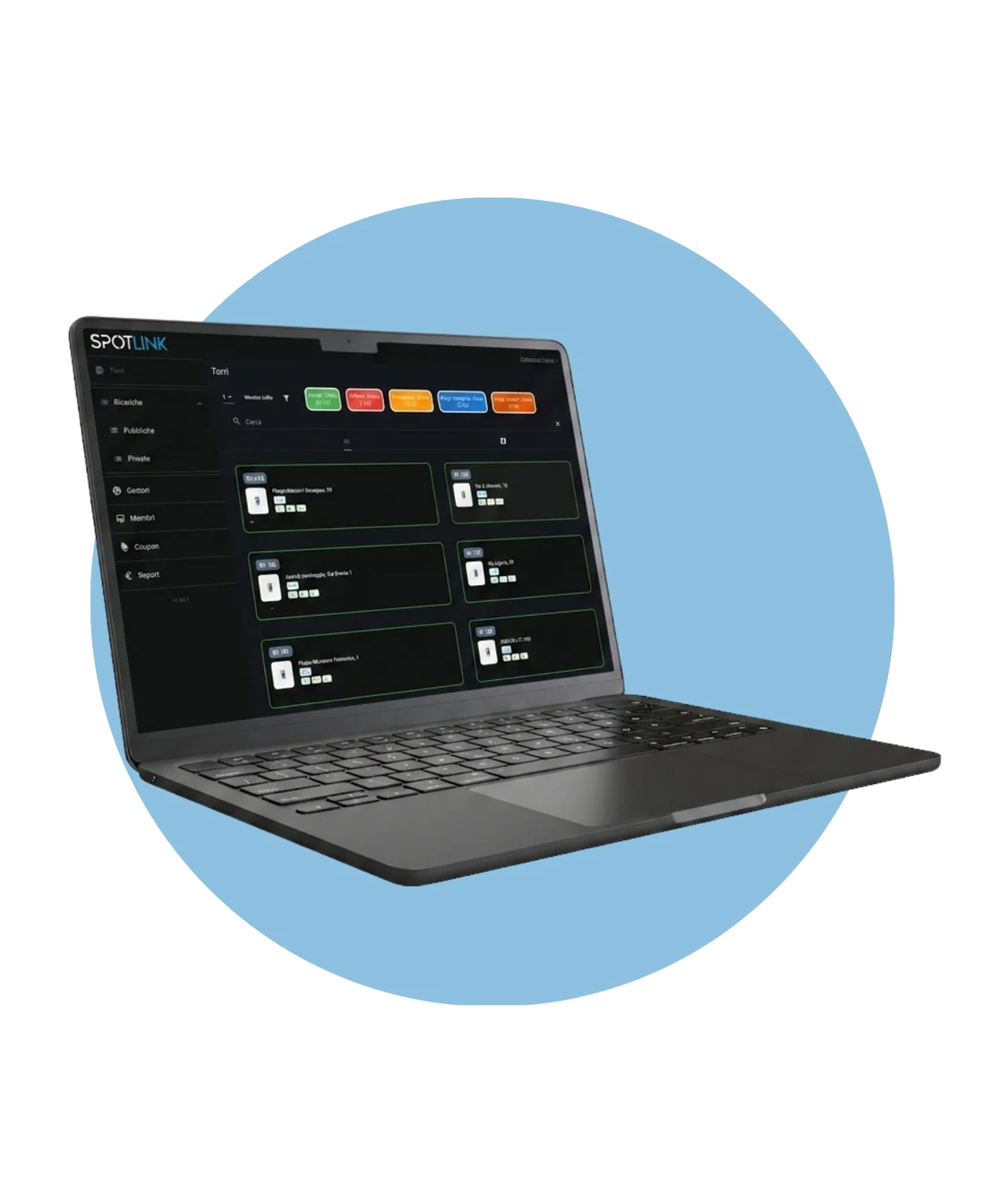 Spotlink web portal on a laptop for centralised management and monitoring of EMOTION charging stations